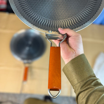 Honeycomb Non-Stick Tawa with Wooden Handle (34cm & 36cm)