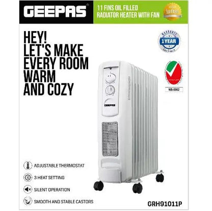 Geepas 11-Fin Portable Electric Oil-Filled Radiator Heater GRH910011p
