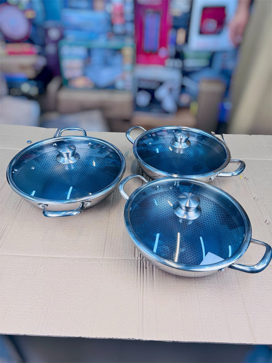 3 pcs lesser coating honeycomb shallow handi 26 cm+ 28 cm +30 cm