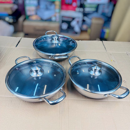 3 pcs lesser coating honeycomb shallow handi  30 cm+32 cm+ 34cm+