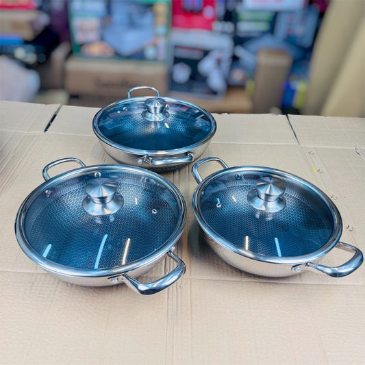 3 pcs lesser coating honeycomb shallow handi  30 cm+32 cm+ 34cm+