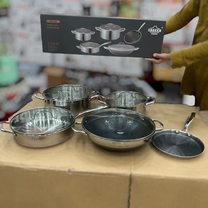 UAKEEN 9pcs triply stainless steel cookware set VK_56