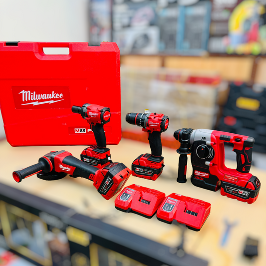 4-in-1 Cordless Brushless Drill Machine Set with Tool Kit (Milwaukee-Style)